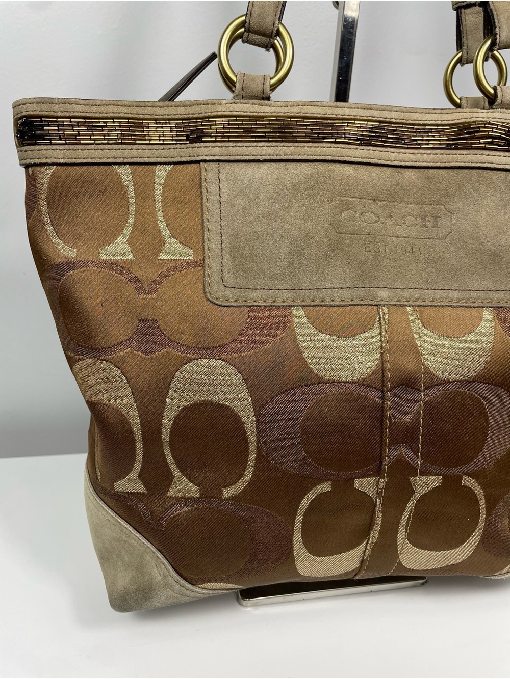 $25 LOW START Coach Vintage Signature C Lilia Metallic Tote- COA - Picture 5 of 16